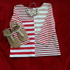 J. Crew Red and Cream Stripe Shirt